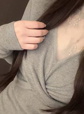 法式时尚百搭蕾丝拼接长袖加绒女显瘦扭结修身网纱内搭上衣7167