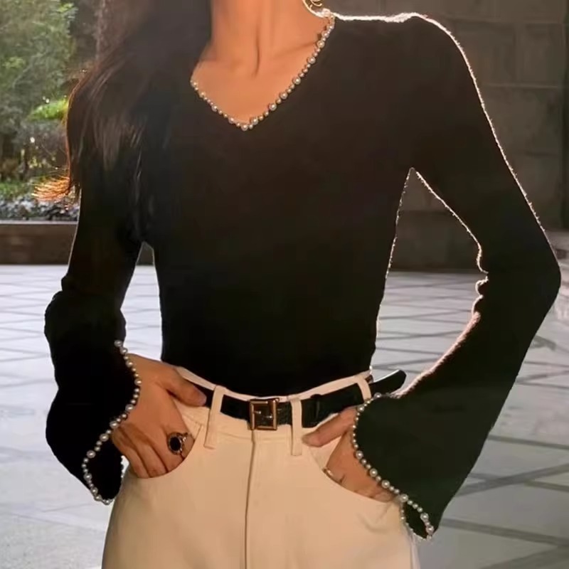 ZZv领毛衣打底衫女秋冬2025新款感流行漂亮珍珠领内搭针织上衣