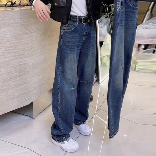 明星同款加绒2025秋冬新款今年流行爆款高腰宽松弯刀阔腿牛仔裤女