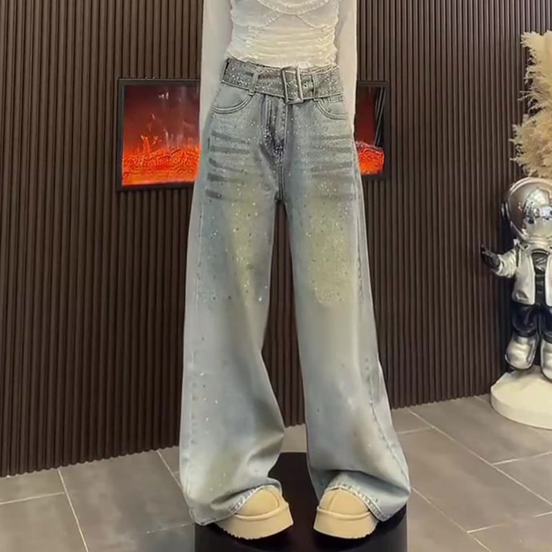 小众设计感2026春新款梨形身材高腰宽松直筒晕染烫钻阔腿牛仔裤女,女装/女士精品,牛仔裤,淘宝优惠券,粉丝福利购,淘宝优惠卷