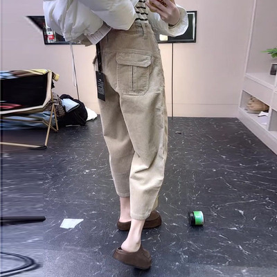 今年流行爆款2025秋冬新款梨形身材高腰宽松阔腿八分灯芯绒裤子女