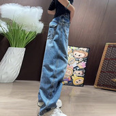 小众设计感2026春秋新款 梨形身材高腰宽松直筒洗水弯刀阔腿牛仔裤