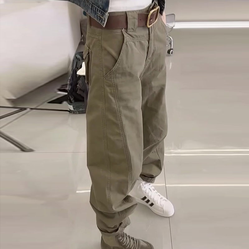 美式2025早秋新款今年流行爆款高腰宽松立体口袋弯刀阔腿工装裤女
