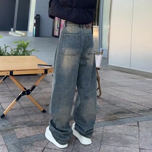 美式弯刀牛仔裤子2025冬季新款今年流行的高腰显瘦加绒加厚阔腿裤