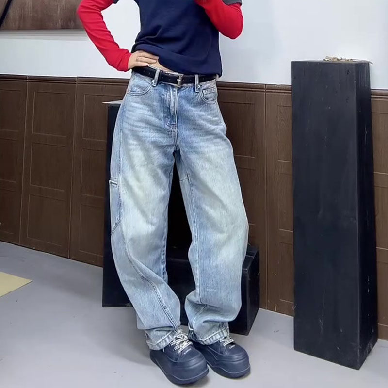 今年流行爆款2026春新款梨形身材高腰宽松直筒洗水弯刀阔腿牛仔裤,女装/女士精品,牛仔裤,淘宝优惠券,粉丝福利购,淘宝优惠卷