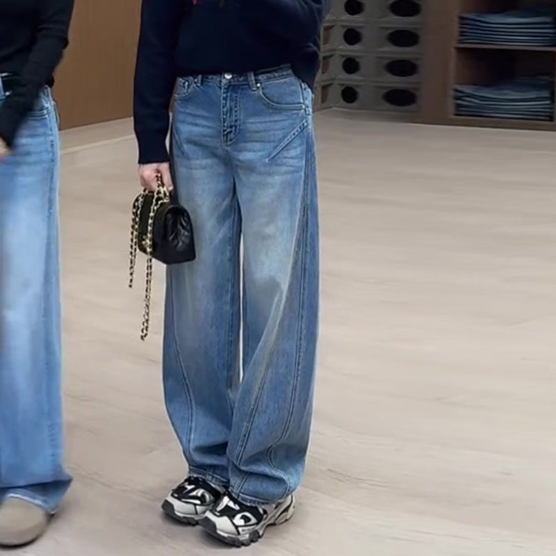 美式复古2026春新款今年流行爆款高腰宽松洗水线条弯刀阔腿牛仔裤,女装/女士精品,牛仔裤,淘宝优惠券,粉丝福利购,淘宝优惠卷