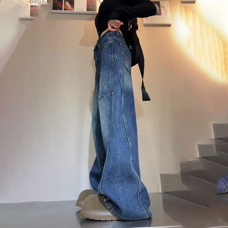 美式高街2025春秋新款今年流行爆款高腰宽松阔腿弯刀香蕉牛仔裤子
