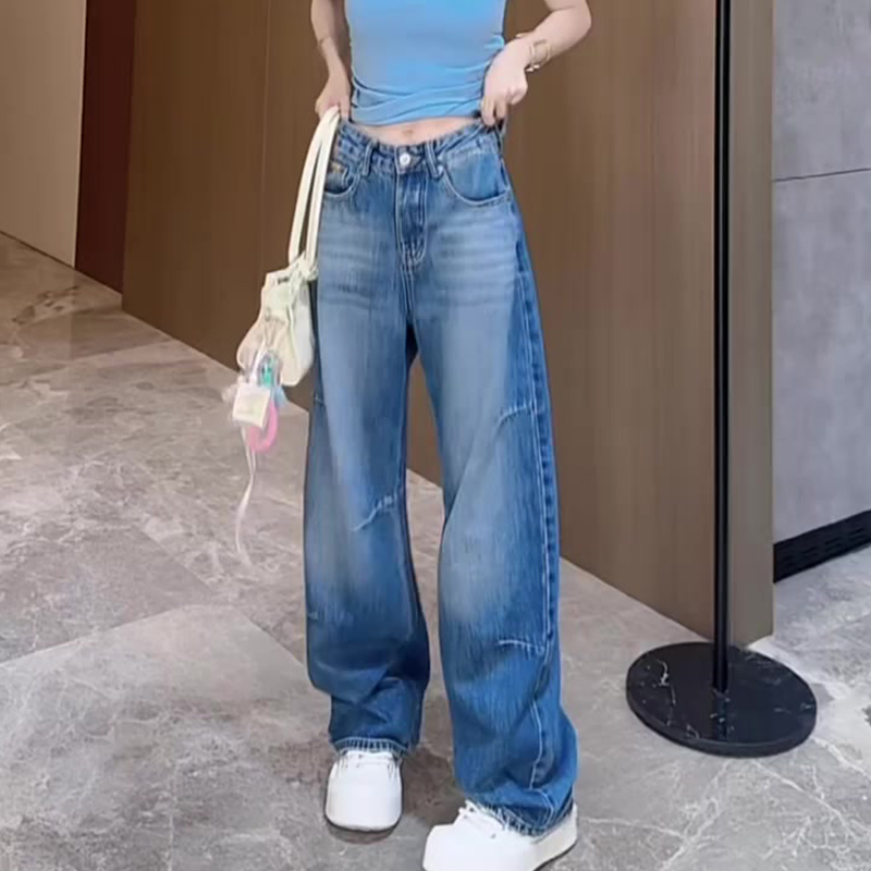 2024春秋新款今年流行的韩系慵懒风高腰宽松阔腿弯刀香蕉牛仔裤子