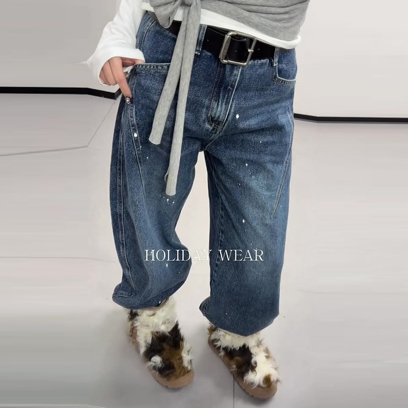 今年流行爆款2026春新款梨形身材高腰宽松泼漆窄版弯刀阔腿牛仔裤,女装/女士精品,牛仔裤,淘宝优惠券,粉丝福利购,淘宝优惠卷