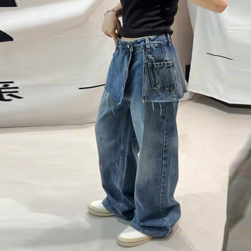 假两件屁帘裙裤女2026秋季新款今年流行爆款高腰宽松阔腿牛仔裤子图片