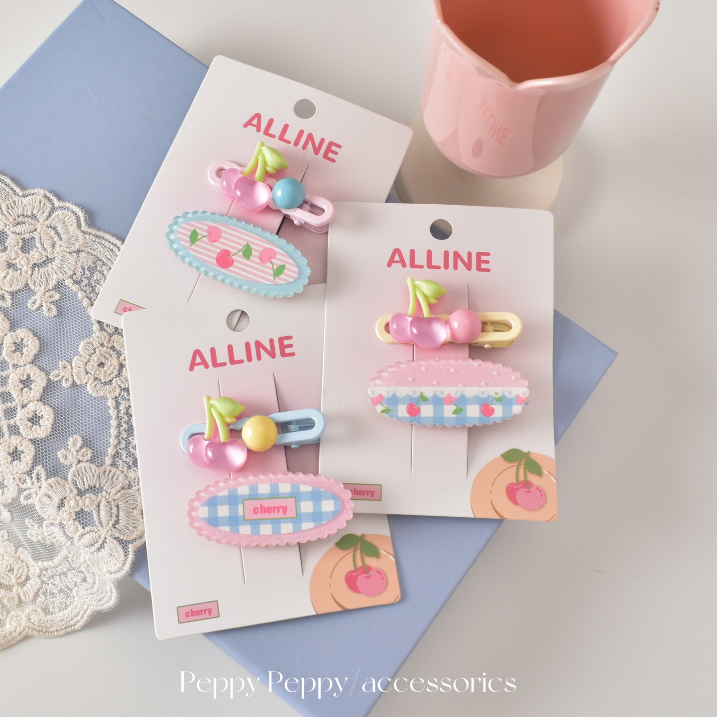 可爱樱桃格纹少女心亚克力发夹