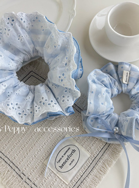 PeppyPeppy甜美氛围蓝格蕾丝花边大肠发圈女扎头发皮筋不伤发发绳