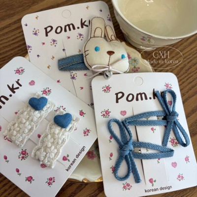 韩系pom.kr布艺牛仔甜美BB发夹女