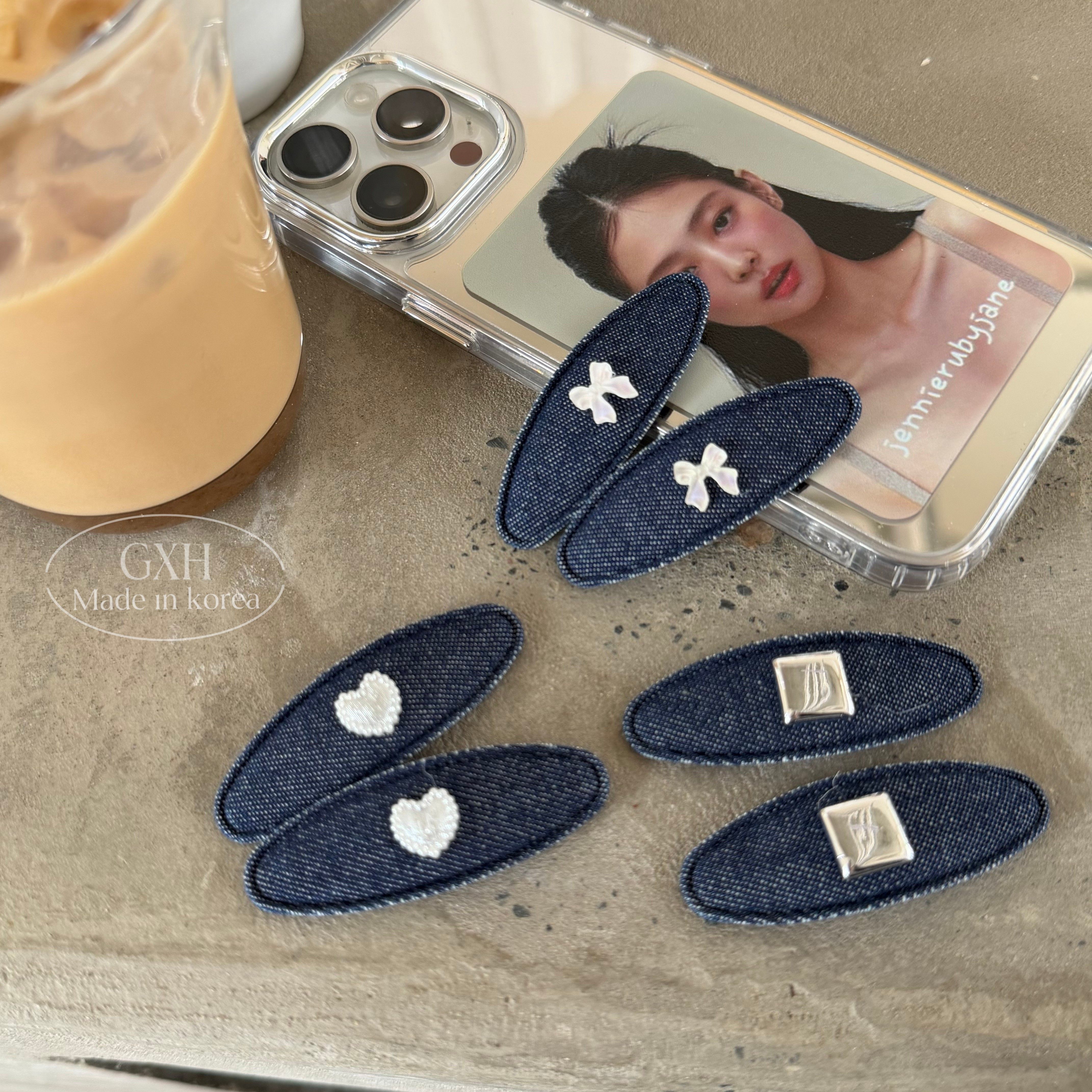 包邮韩国东大门复古布艺牛仔色爱心方形蝴蝶结BB夹刘海侧边夹发饰