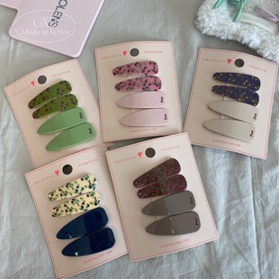 包邮韩国original pom pom秋冬发夹基础掰掰夹复古碎花女边夹对夹