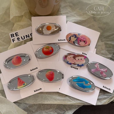 韩国进口kitsch镜面椭圆侧边夹女