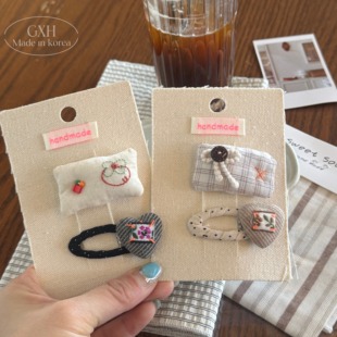 田园风布艺小枕头串珠纽扣BB夹波点爱心刺绣镂空夹碎发夹女童发饰