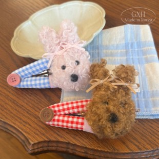 可爱卷卷毛潦草小狗BB夹大号格纹纽扣洗漱刘海碎发夹趣味海绵夹女