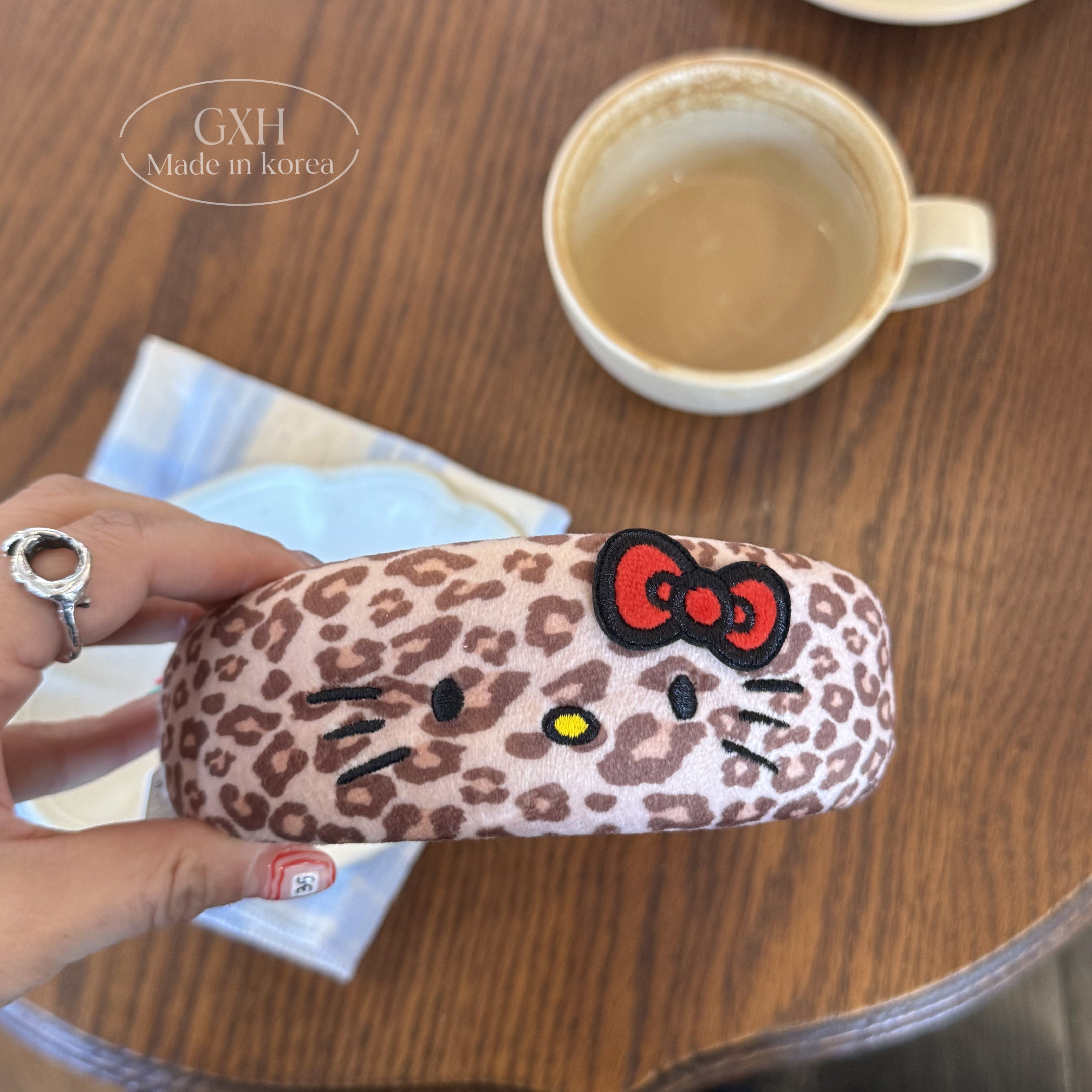 正版HelloKitty女宽发箍洋气豹纹高颅顶发卡刺绣kt头箍凯蒂猫头饰