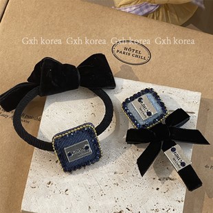 韩国小众设计轻奢淑女发饰梦幻蓝色系钻石发圈丝绒发夹捏夹侧边夹