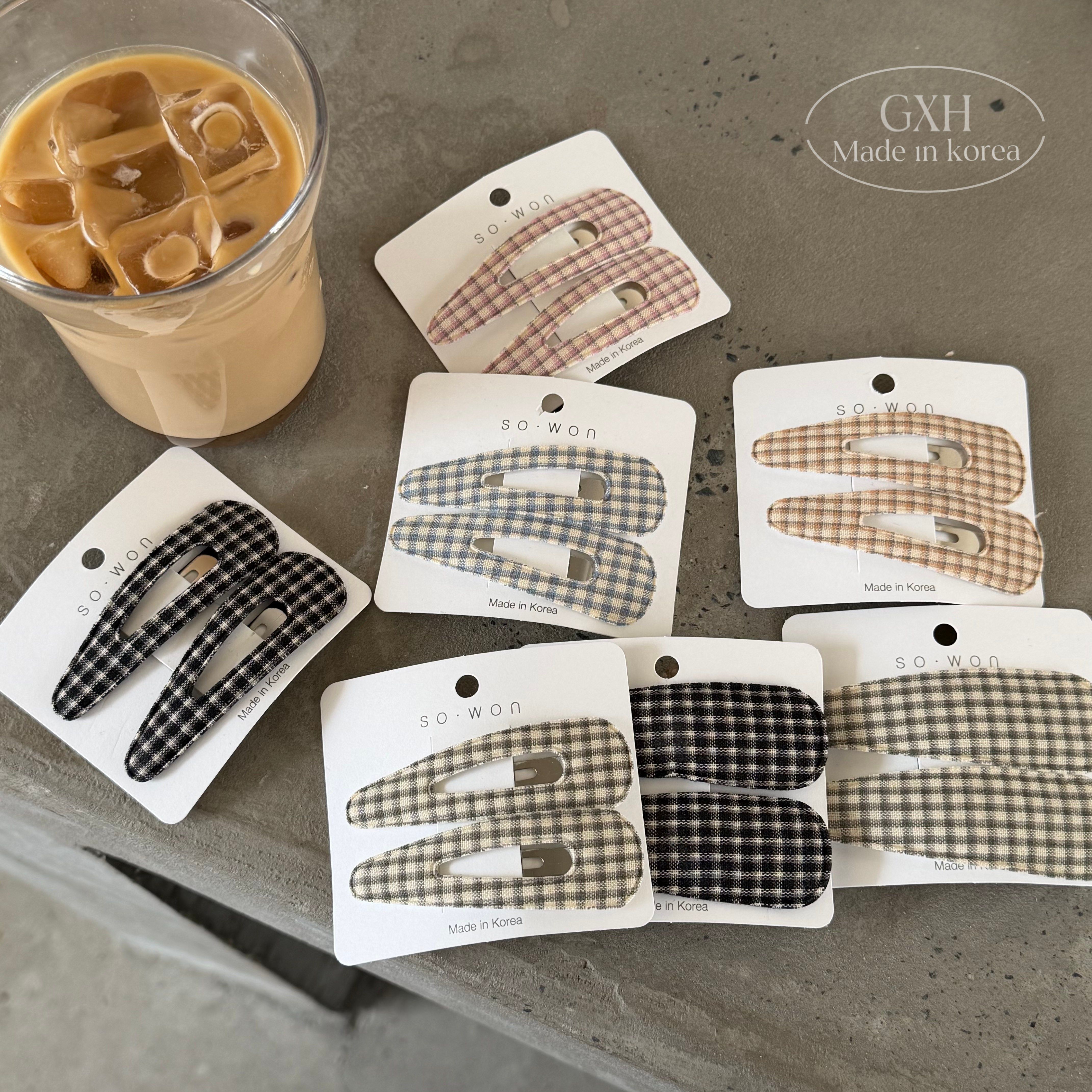 包邮韩国东大门法式田园格纹水滴BB夹布艺镂空实面刘海边夹发饰女