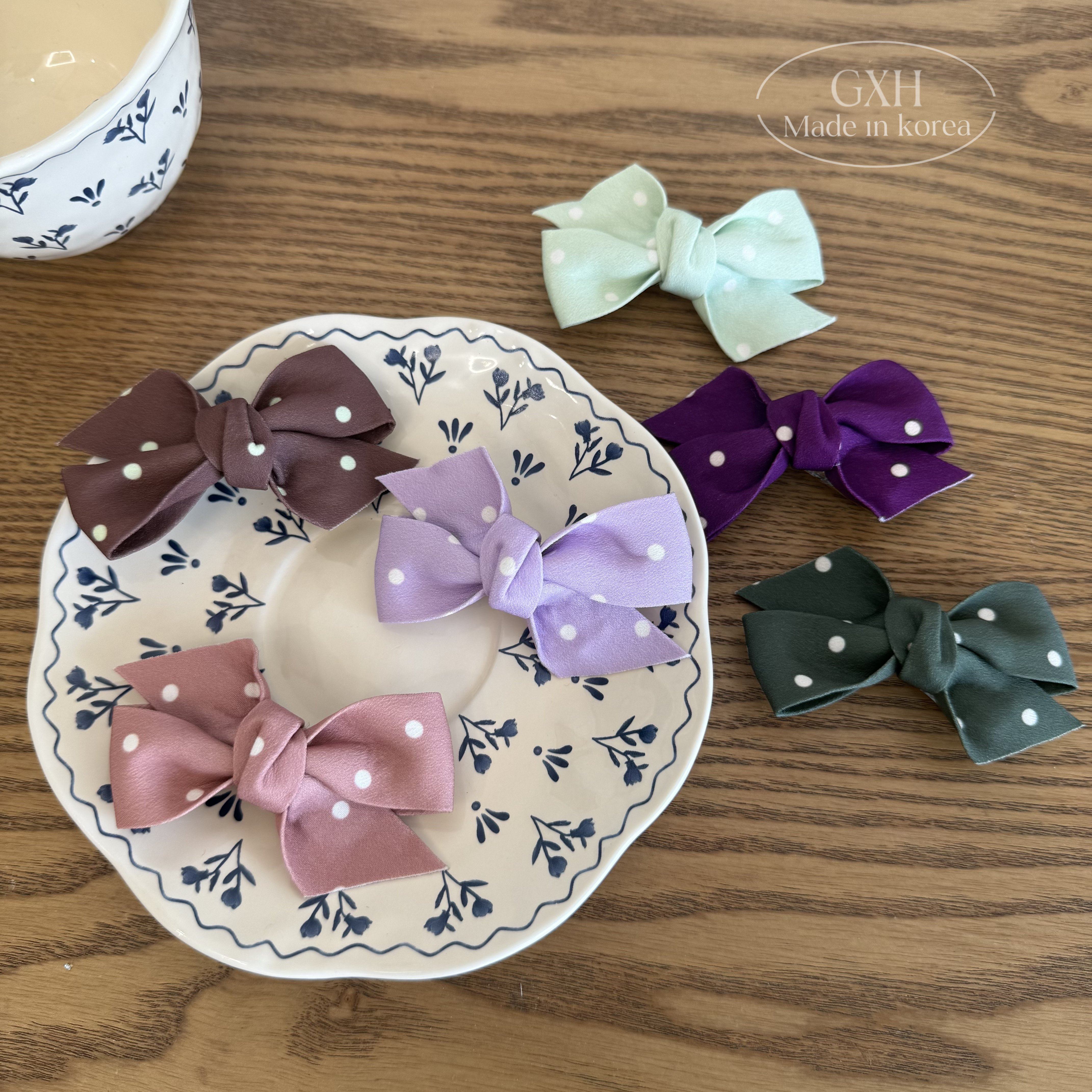 包邮韩国进口圆点布艺鸭嘴夹纯色蝴蝶结刘海夹百搭女边夹春日发饰