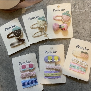包邮pom.kr甜美草莓花发夹镂空BB夹菠萝郁金香碎发夹亮丝女童边夹
