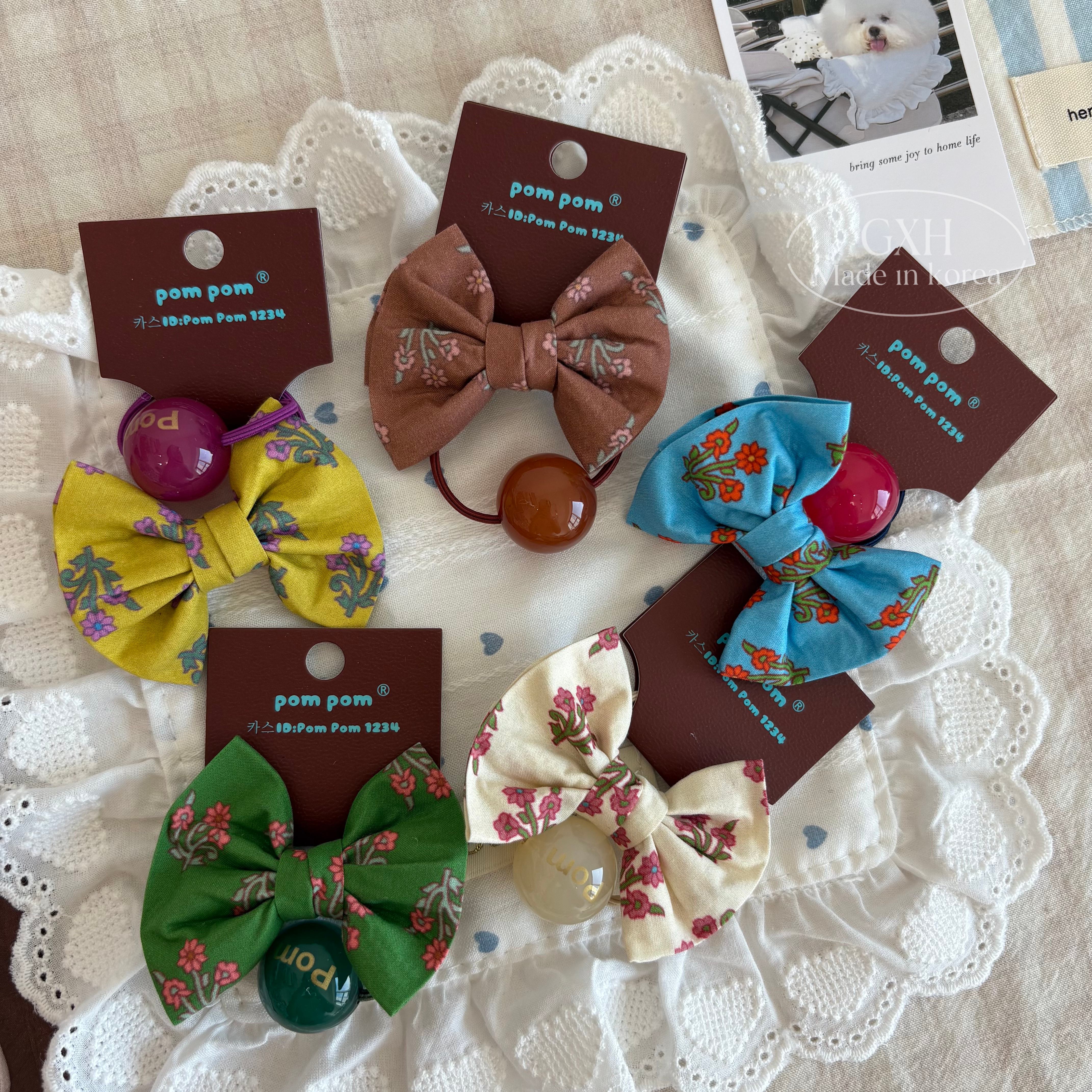 韩国POMPOM碎花蝴蝶结球球绕绕绳