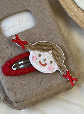 包邮小红帽刺绣女童BB夹马尾女孩发夹手工蝴蝶结捏夹红色卡通发饰