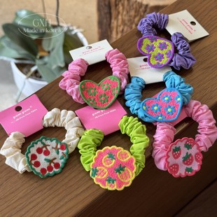 韩国original pom pom春夏发饰刺绣小肠圈爱心花朵发圈褶皱女头绳