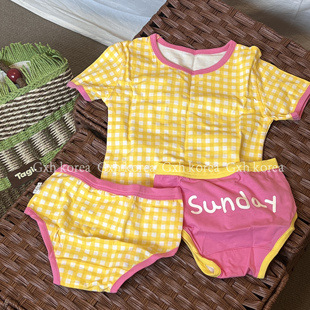 夏日儿童家居服纯棉透气款男女宝内衣套装清凉背心短裤撞色系睡衣