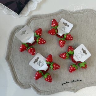 包邮韩国进口小草莓女童发饰喜庆红色皮筋减龄童趣头绳可爱绕绕绳