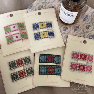 韩国进口pompom新款布艺刺绣花朵碎发夹女童甜美可爱发饰边夹BB夹