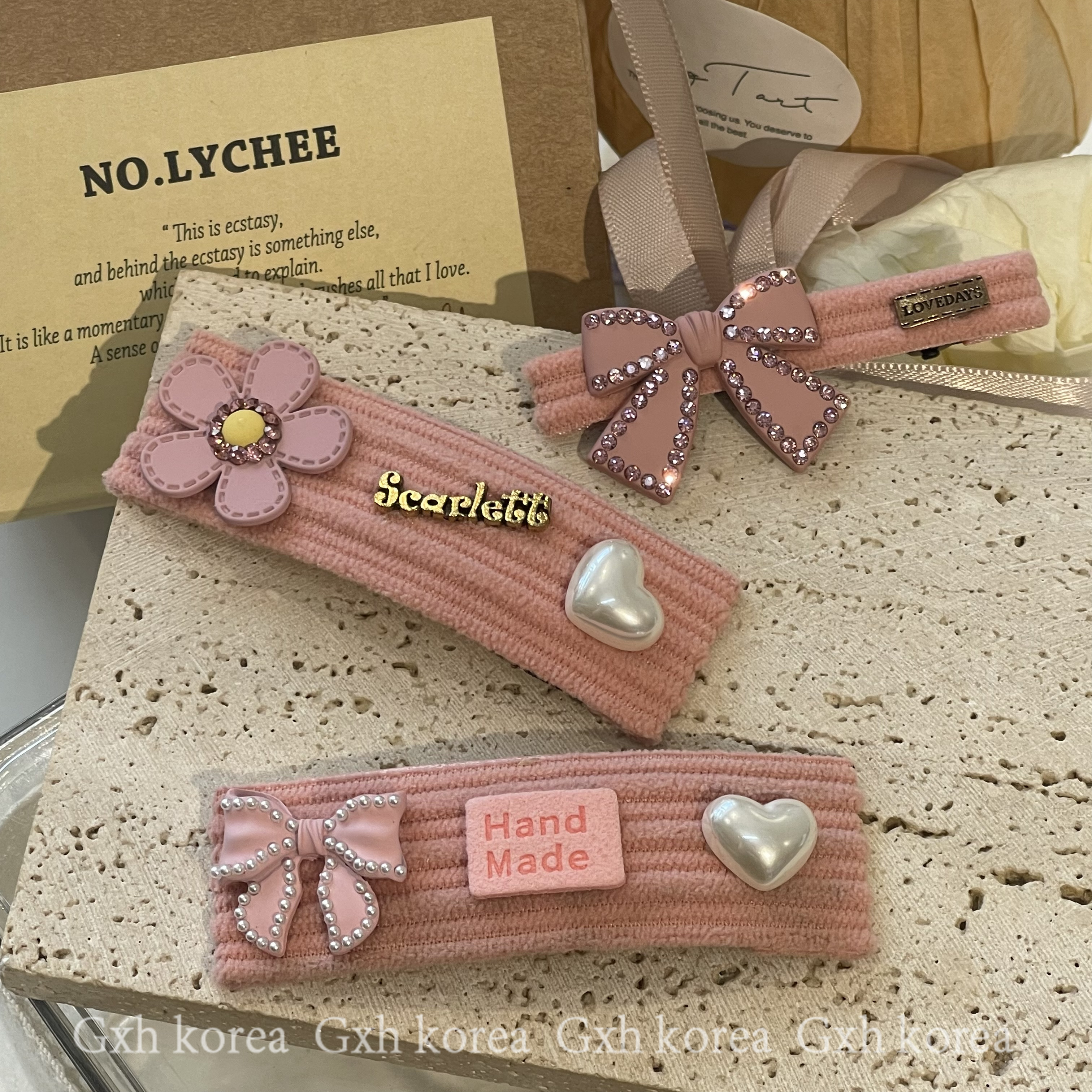 粉色系蝴蝶结花朵发夹