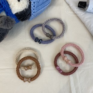 2支装 绒边女纯色发圈亚克力亮面蝴蝶结头绳百搭领结皮筋简约头饰