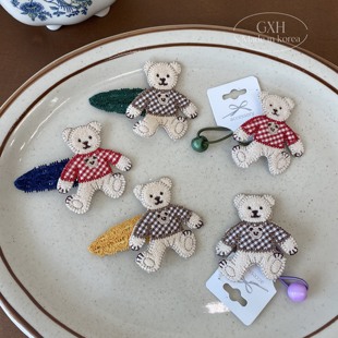 包邮韩国进口微笑小熊掰掰夹蕾丝花边女童发夹可爱卡通绕绕绳皮筋