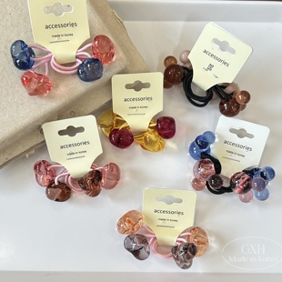 包邮韩国进口女童清透爱心撞色绕绕绳卡通发绳头绳高马尾发圈发饰