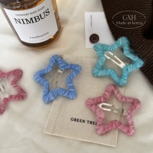 韩国进口气质发夹秋冬毛线少女边夹针织缠绕镂空BB夹五角星夹 包邮