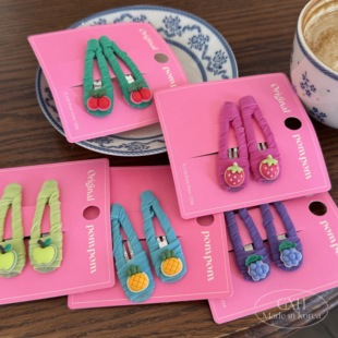 韩国进口POMPOM多巴胺亮彩水果系列水滴绕纱掰掰发夹可爱女童发饰