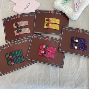 包邮韩国进口pom秋冬复古对夹亮丝矩形夹彩扣BB夹女童边夹碎发夹