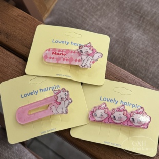 玛丽猫发夹蝴蝶结可爱女童发夹甜妹亚克力鸭嘴夹卡通粉色洋气捏夹