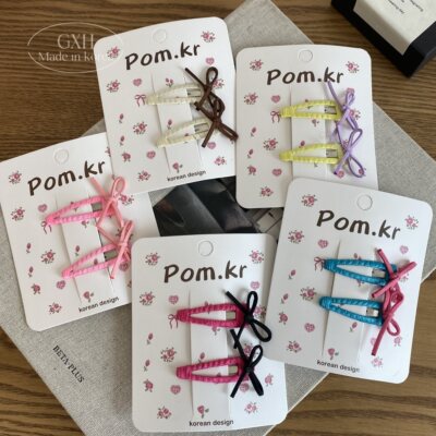 pom.kr绒皮蝴蝶结女童对夹