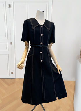 连衣裙2025夏季新款韩版黑色显瘦收腰时尚设计感黑裙子收腰气质