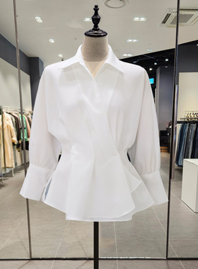 黑色衬衫女款高级感春秋季2025新款OL衬衣修身收腰法式掐腰上衣