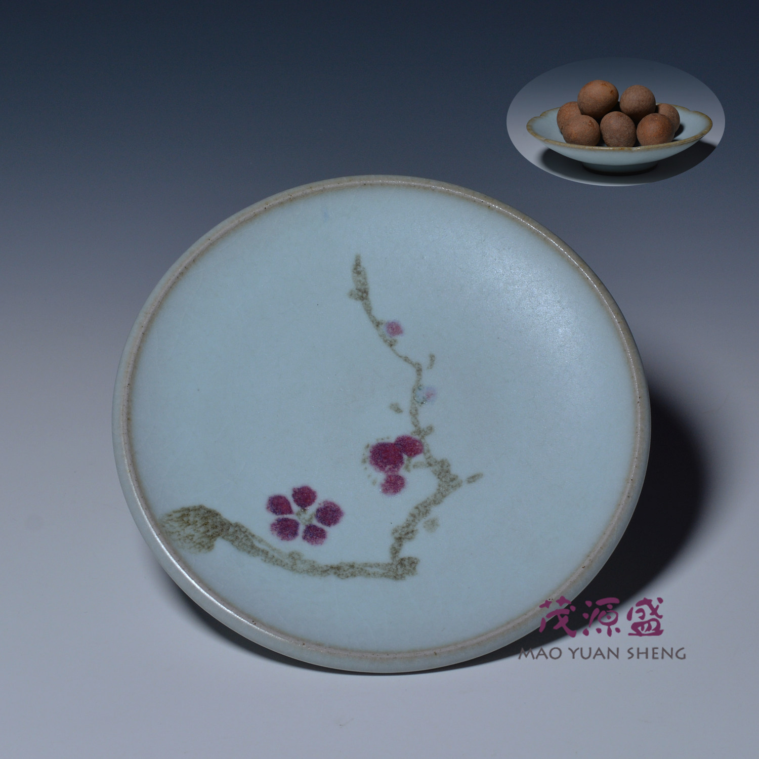 台湾张书曜纯手工汝窑手绘开片养壶盘 壶承 杯垫干果碟彩绘点心盘