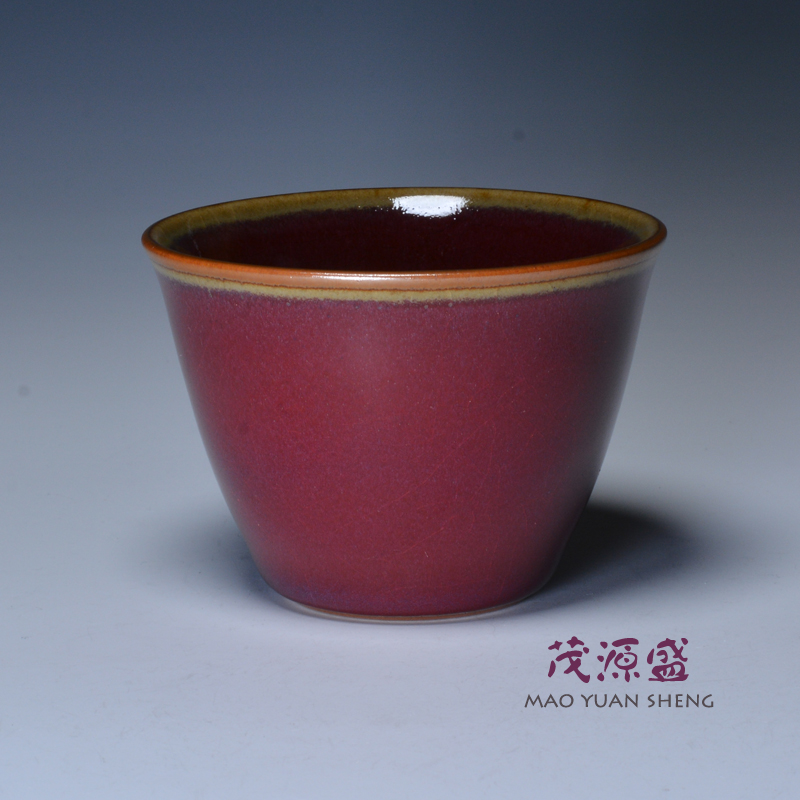 茂源盛台湾三希陶瓷功夫茶具 早期铜红直桶杯绝版品茗杯 开片茶杯