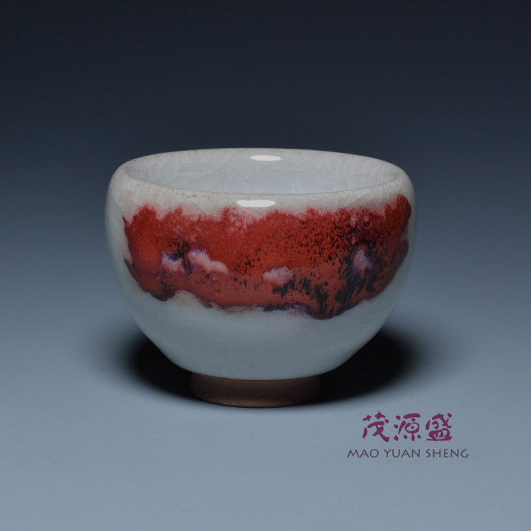 【茂源盛】台湾陶艺师陈明谦 铜红冰裂茶杯 蛋型杯 纯手工 开片