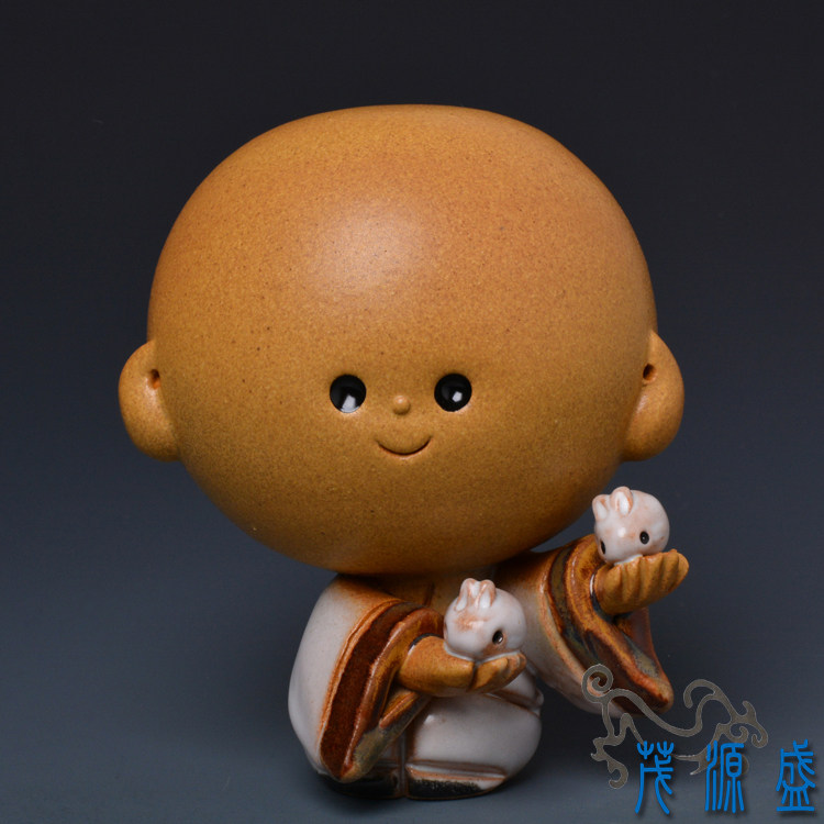 【茂源盛】台湾垚焱陶瓷创意茶宠家居摆件 手工礼品陶偶 大头娃娃