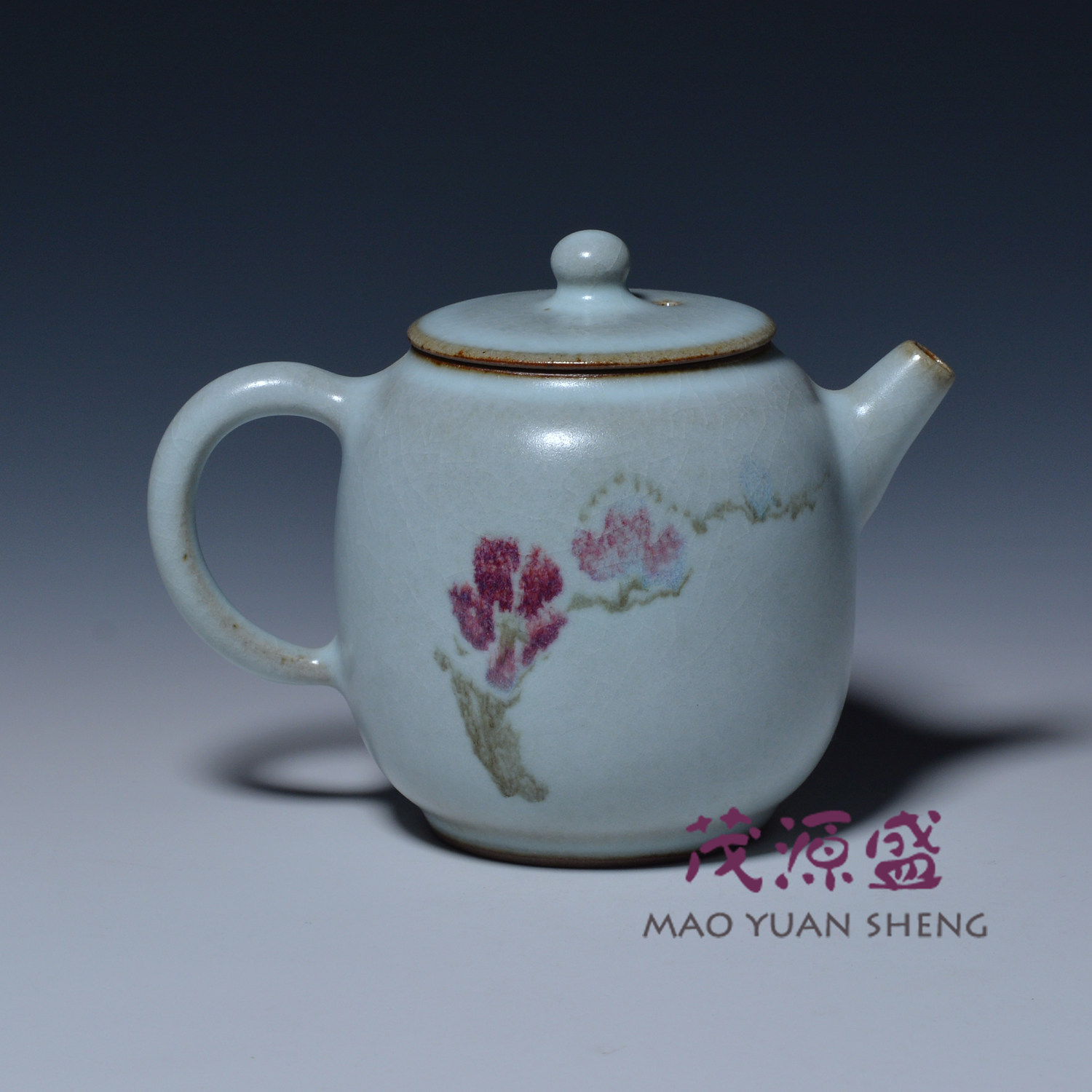 【茂源盛】台湾张书曜 陶瓷中式梅花汝窑 开片正把 手工茶壶230ml