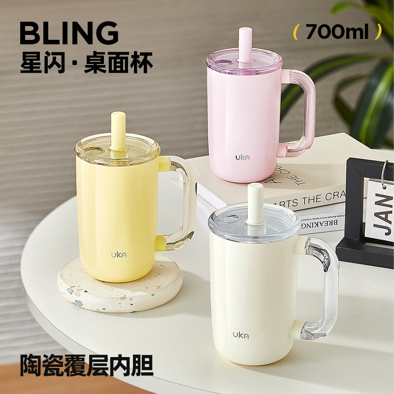 UKA星闪吸管保温杯 大容量陶瓷内胆高颜值便携保冷咖啡杯马克杯子图片